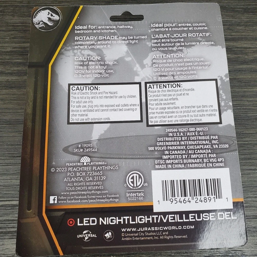 Lot Of 2 LED Plug-in Night Light Jurassic‎ World Park Dinosaurs Erupting Volcano